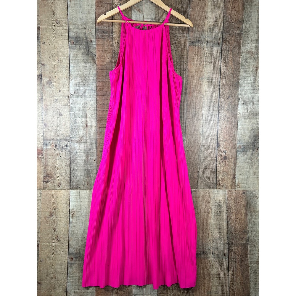 A New Day XXL Hot Pink Pleated Maxi Dress Halter Neck Recycled Polyester Neon